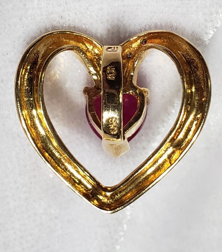 10K YELLOW GOLD OPEN HEART CUT RUBY DIAMOND SLIDE PENDANT 2.8gr SMG KAY JEWELERS - Picture 7 of 8