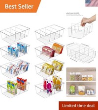 8 Pack Food Storage Organizer Bins, Clear Plastic, 4 Compartments