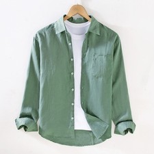 Men's Linen Thin Shirts Long Sleeve Button Down Shirt Casual Dress Summer Tops