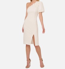 Adrianna Papell Women's White One-Shoulder Scuba Sheath Dress Size 12