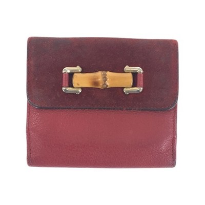 GUCCI vintage Bamboo Folding Wallet Compact Wallet Red Pink leather