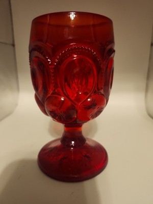 L.E. Smith Vintage Pedestal Moon and Stars Ruby Red Glass Goblet