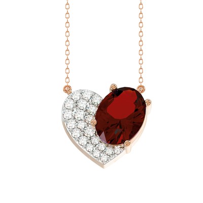 Ladies Pendant Chain Necklace 1.65ct Round Oval Ruby Mined Diamond 14k Rose Gold
