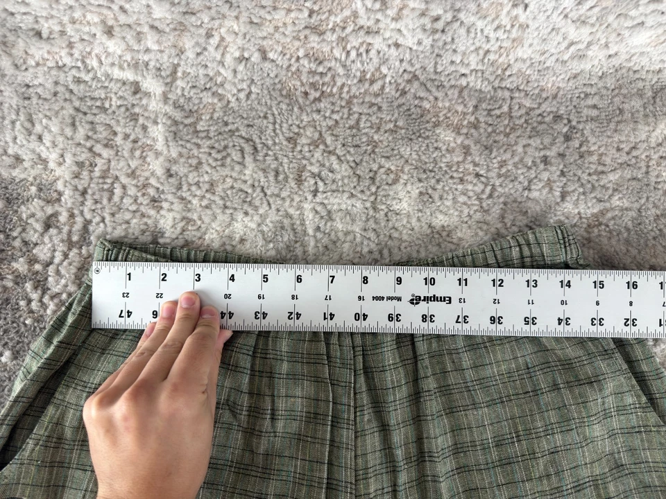 Flax Size M Linen Plaid Ankle Straight Leg Pants Green Casual Pull On Flat Front - Image 3 of 4