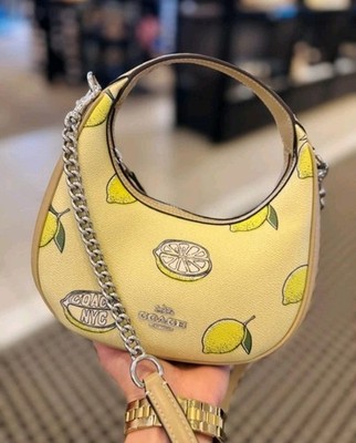 NWT Coach CAL000 Carmen Mini Crossbody Bag With Lemon Print SV/Garden Glade Mult