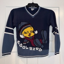 Vtg 90s Looney Tunes Tweet Bird Acrylic Sweater Youth Large