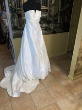 Elegant Davids Bridal Wedding Dress Gown Soft White Satin Strapless Train 8
