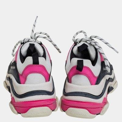 Balenciaga WhitePink Leather And Mesh Triple S Platform Sneakers