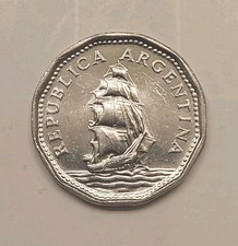 1963 Argentina 5 Pesos Coin,  Dhip Sarmiento, Nickel Steel, 21.5 mm