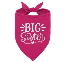 Medium Deep Pink "Big Sister" Pet Dog Triangle Scarf Baby Announcement