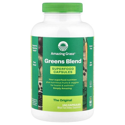 Amazing Grass Green Superfood 650 mg 150 Capsules Gluten-Free, Kosher, Raw,