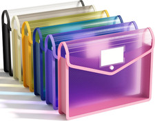 6 Pack Plastic Expanding File Folder, Transparent Envelopes with Snap Closure, N