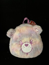 CARE BEARS PINK/lilac BEAR FACE PLUSH BACKPACK BAG, new , fluffy