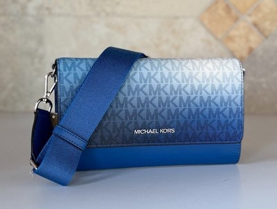 Michael Kors Jet Set Large Signature Logo Crossbody Bag - Blue Michael Kors Jet Set Large Signature Logo Crossbody Bag - Blue