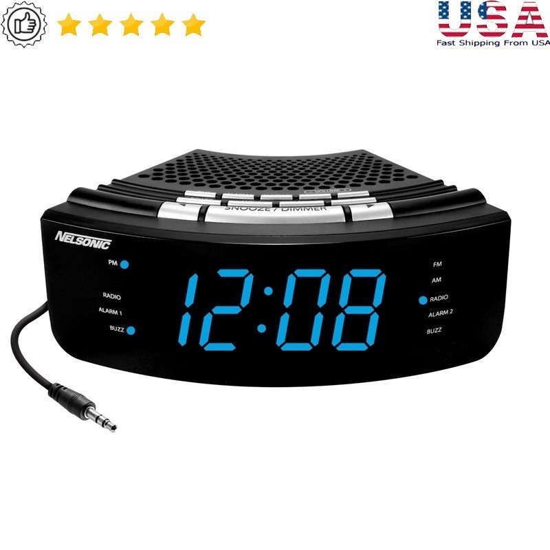 Digital AM FM Clock Radio AUX Cord Alarm Loudspeaker Sleep Timer Battery Backup