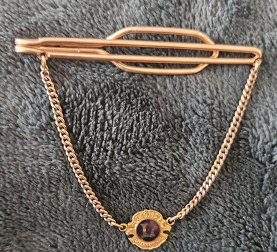 Lions International Tie Bar Clip with Chain, Marked 1/20 12K