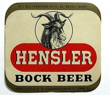 NJ BL2  Hensler Brewing Co HENSLER BOCK BEER  label NJ 32oz BL2 Metallic gold 