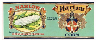 HARLOW Brand Corn KANSAS CITY Retro Ridenour Baker Canned Food Label Art Print