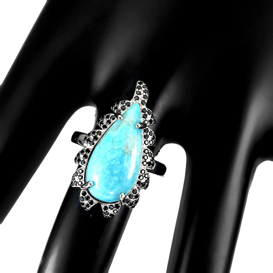 Anillo de plata de ley 925 azul pera turquesa 20x10 mm espinela piedras preciosas joyería 6,5 Foto 3 de 4