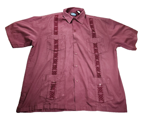 Camicia cubana bordeaux maniche corte blu chiaro vintage taglia XL - Foto 2 di 16