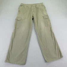 Vintage LA Gate Pants Mens 38x30 Green Canvas Cargo Baggy Wide Leg Skater Y2K ^