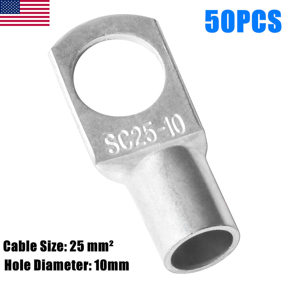 50PCS SC25-10 Battery Tinned Copper Ring Lug Terminals 25mm² 50PCS SC25-10 Battery Tinned Copper Ring Lug Terminals 25mm²