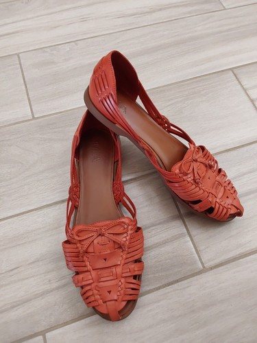 Rote Leder-Huarache-Sandale Mia "Bungalow".     Größe 9