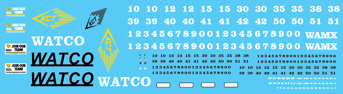 N Scale - WAMX Locomotive Decal Set 7 (KCT, White Roman)