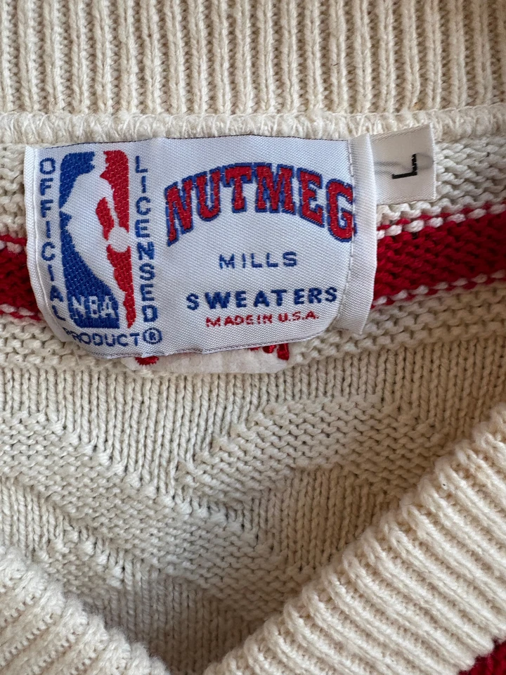 Suéter tejido con cable de nuez moscada vintage Philadelphia 76ers Sixers NBA-Hombre L, se adapta a XL Foto 3 de 4