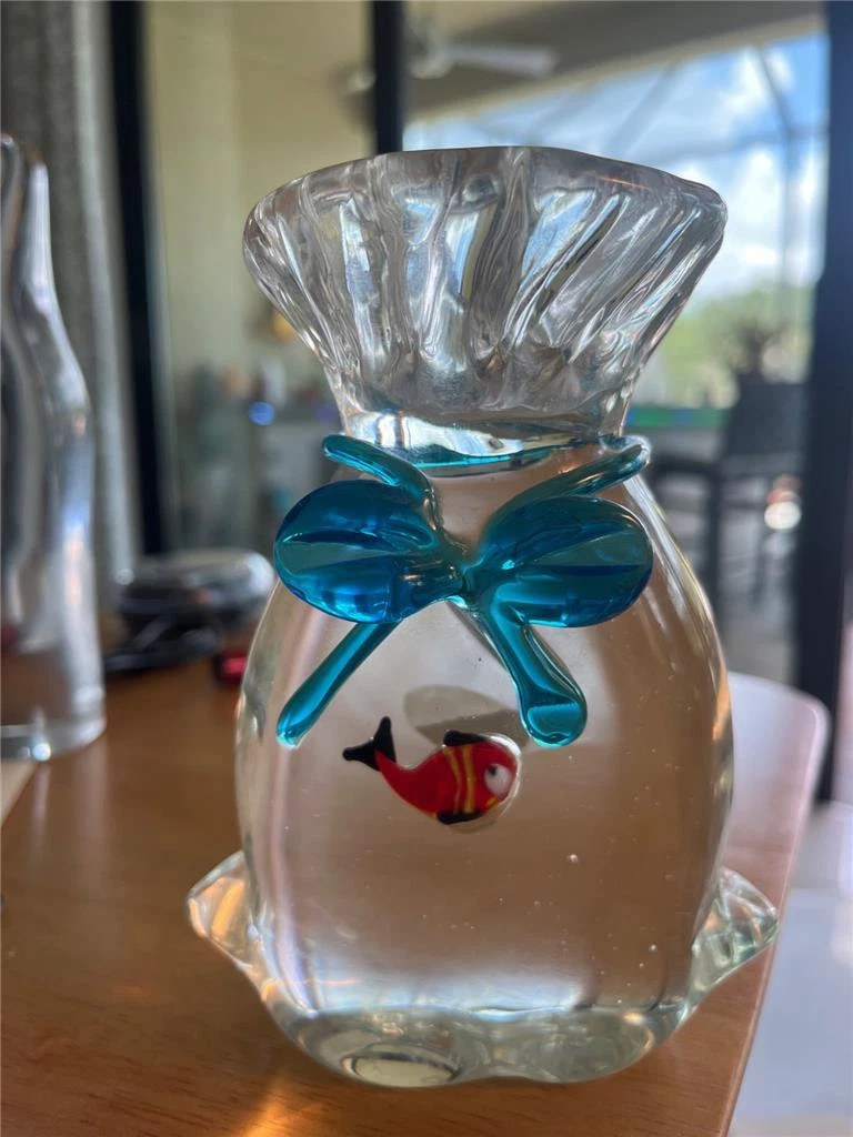 Murano Glass Vintage Fish in a Bag Paperweight Mint