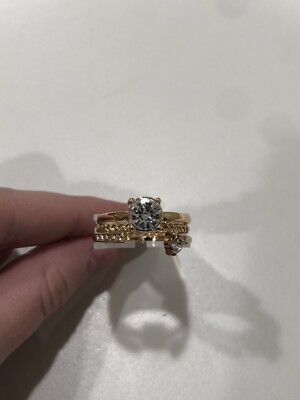 Beeline Gold Rings With Gems 3-Pack Size 7-8