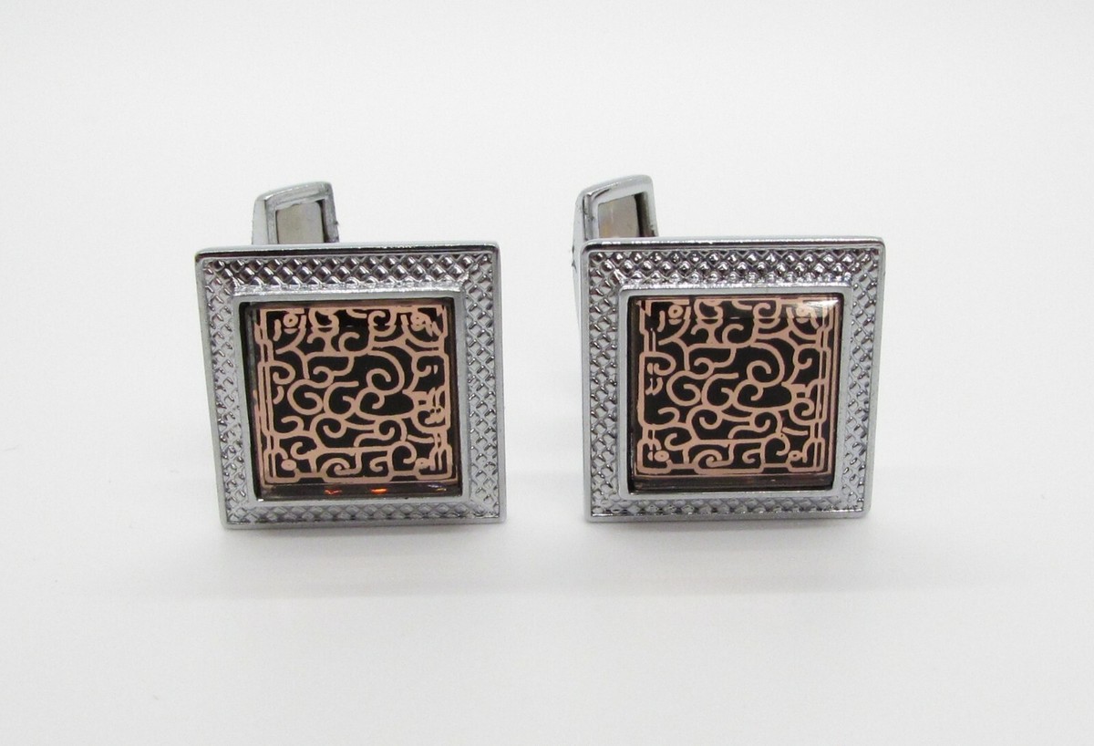 Nyoni Cotoure Cufflinks with Copper Line Designs View 2