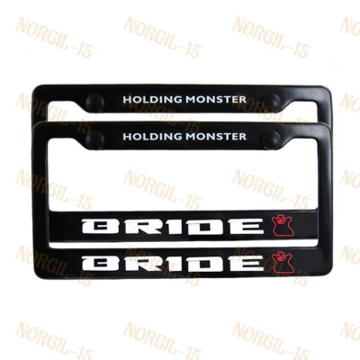 X2 JDM BRIDE Black ABS License Plate Frame with Caps for Honda Civic CRV Acura
