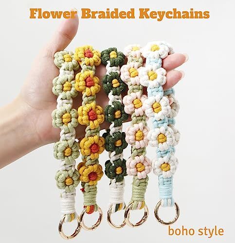 Macrame Keychain Wristlet Keychains for Women Wrist Lanyard for Keys Car Grey - Bild 4 von 6