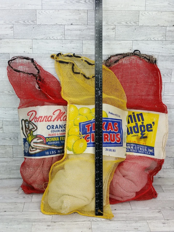 Lote De Colección De 3 Bolsas Bushel Malla Texas Naranjas Limones Bolsa Fruta Donna Cítricos Foto 2 de 4
