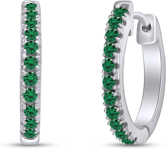 Simulated Birthstone Hoop Earrings for Women in 14K White Gold Plated Sterling-image