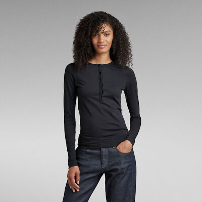 G-Star Raw Damen Knopfleiste Essential Henley Slim Womens DK Black Größe:S