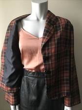 80&rsquo;s Vintage NIGHTINGALES LTD Rust/Navy Check SCALLOP collar Blazer Size 12 NEW