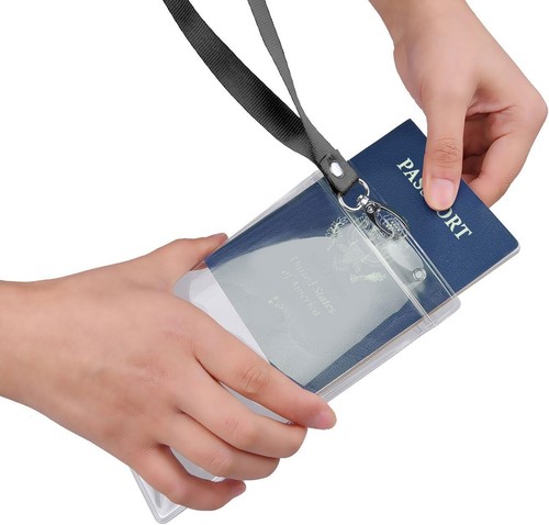 Transparent Passport ID Badge Holder Extra Large 6x4" W/ 17" Neck Lanyard 2 Pack - Picture 4 of 5