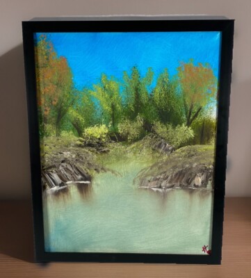 Original Acrylic on Canvas Landscape Waters Edge By H. Camlica Signed & Framed.