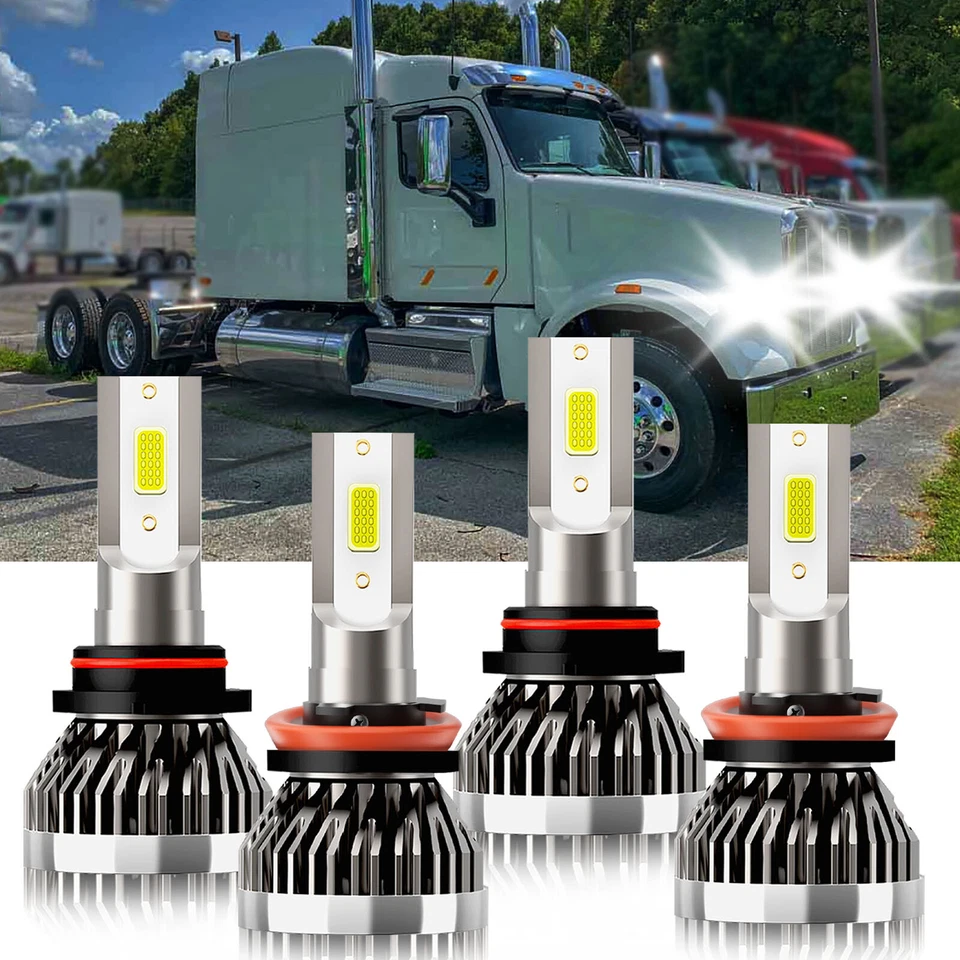 Combo de 4 piezas de faros LED de haz alto bajo kit de bombillas de haz alto para Peterbilt 567 2015-2019 Foto 2 de 4