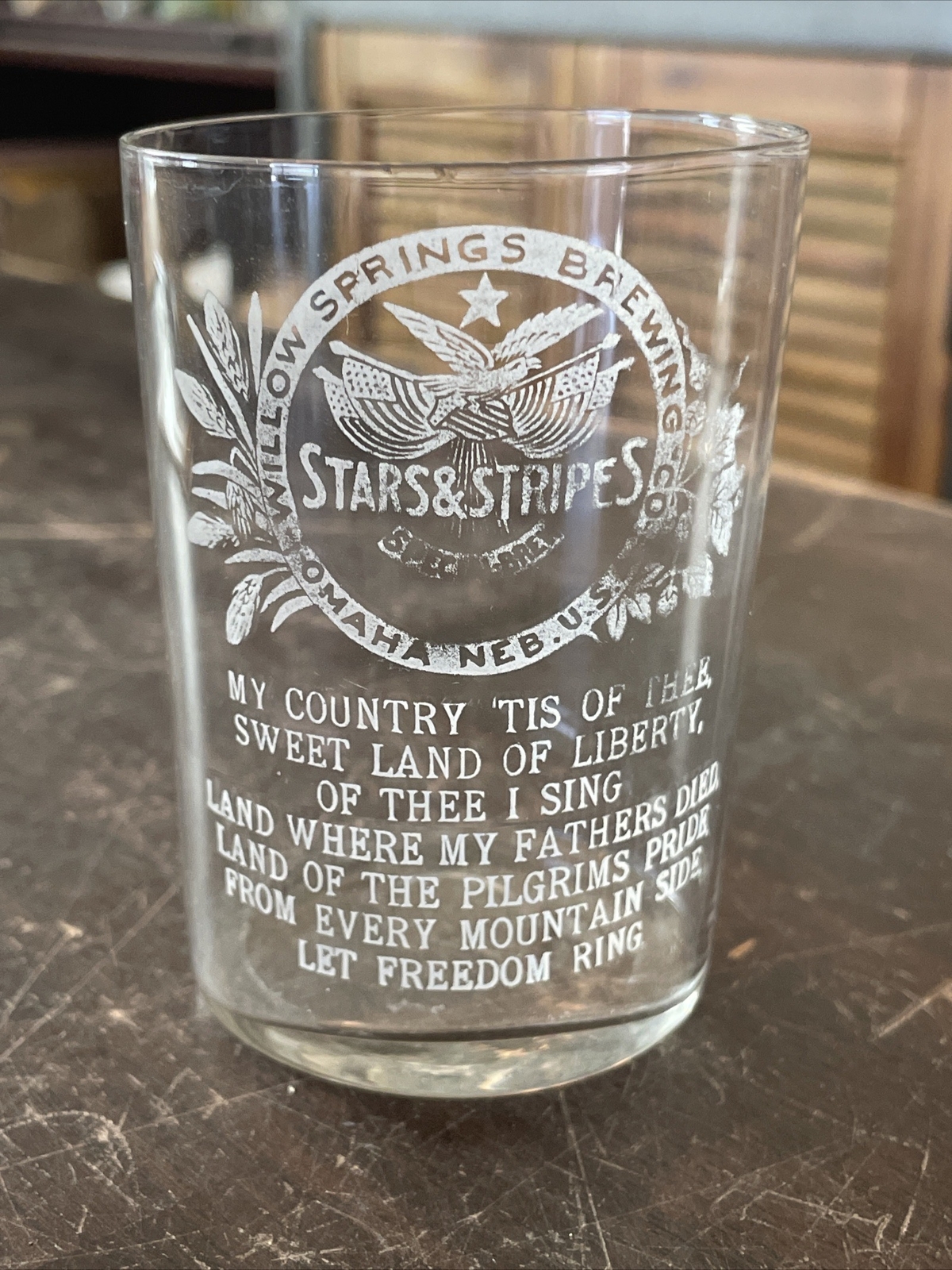Willow Springs Brewing Company Stars & Stripes Etched Beer Glass