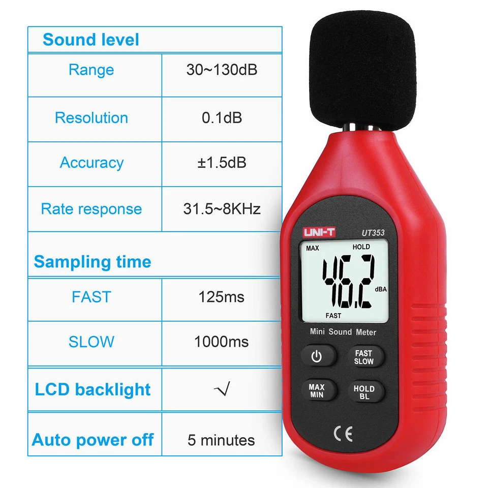 UNI-T Sound Level Meter UT353 Digital LCD Noise Decibel Tester 30-130dB Measure - Image 2 of 4