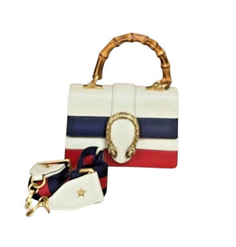 New Gucci Leather Web Dionysus Bamboo Top Handle Shoulder Bag - Picture 4 of 11