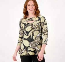 Attitudes By Renee Como Jersey Elbow Sleeve Top Keyhole XXS Lace Wings A566552 .