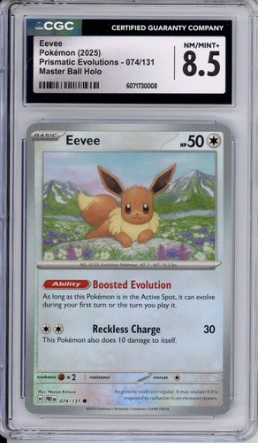 CGC 8.5 Eevee Pokemon S&V Prismatic Evolutions Master Ball Holo 074/131