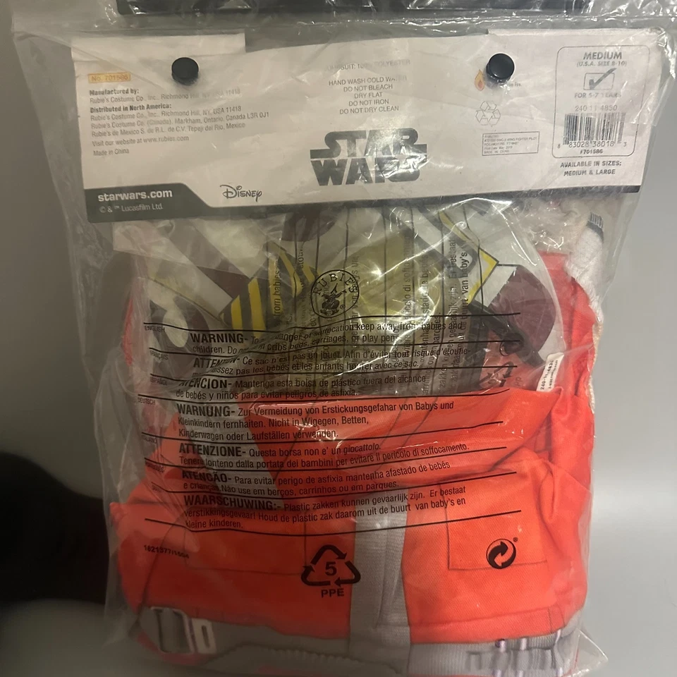 Disfraz de piloto de combate y casco STAR WARS para niños Med 8-10 Skywalker Dameron X-Wing Foto 2 de 3