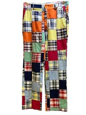 1960s Mens 35 X 32 BLEEDING MADRAS India Plaid Print Patchwork Cotton Golf Pants