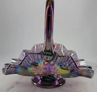 VTG Fenton Amethyst  Carnival Glass Basket - Hand Painted & Family signed