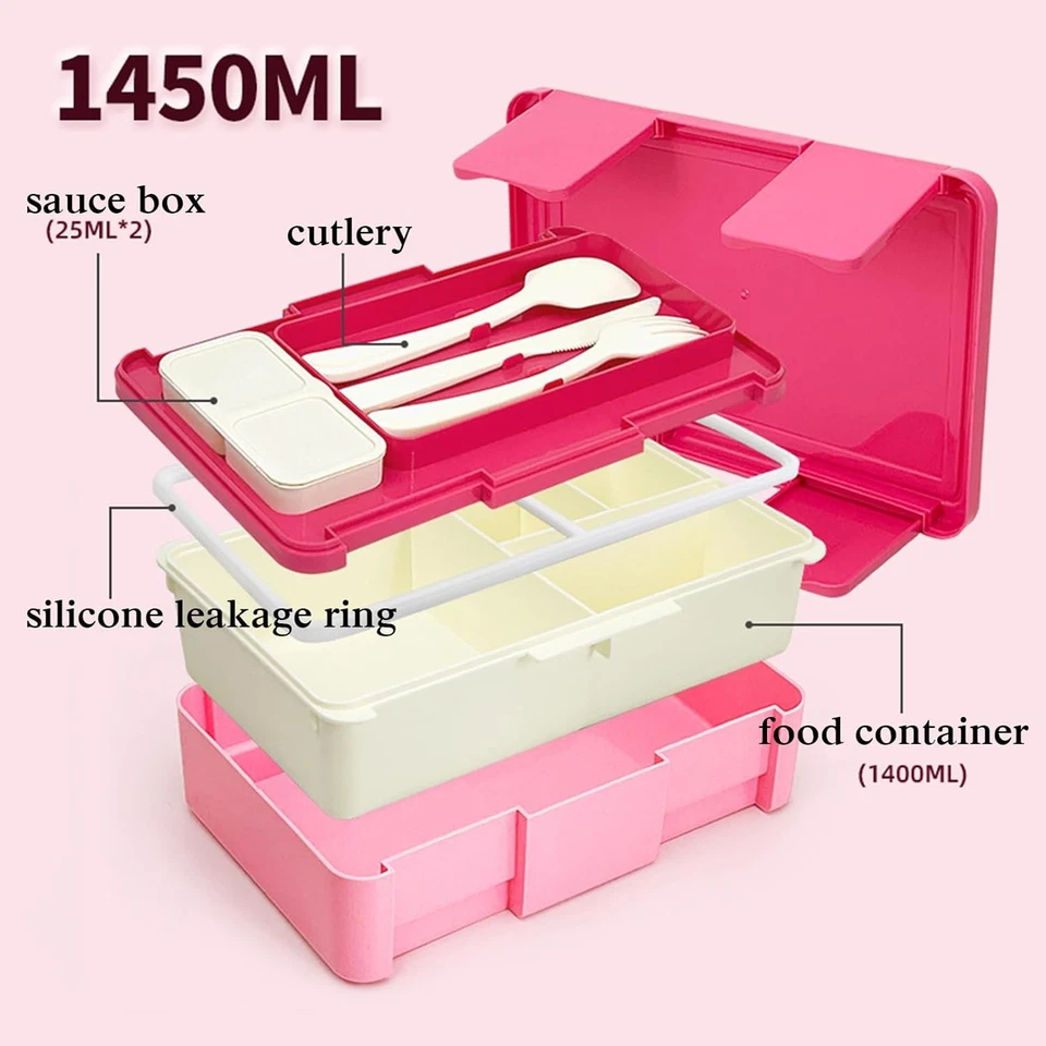 Lunchbox Bento 1450 ml con caja de salsas juego de cubiertos para microondas lavavajillas - Imagen 3 de 4